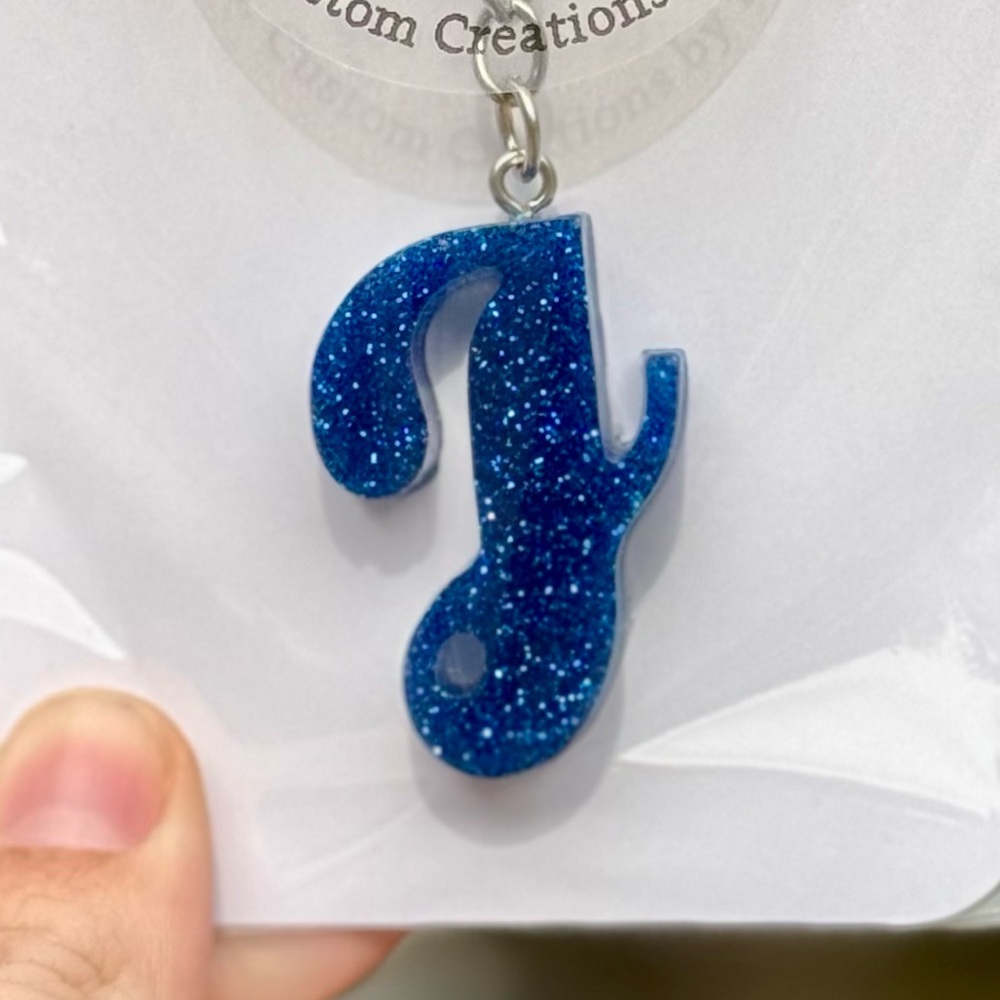 Dark Blue Glitter “J” Resin Keychain